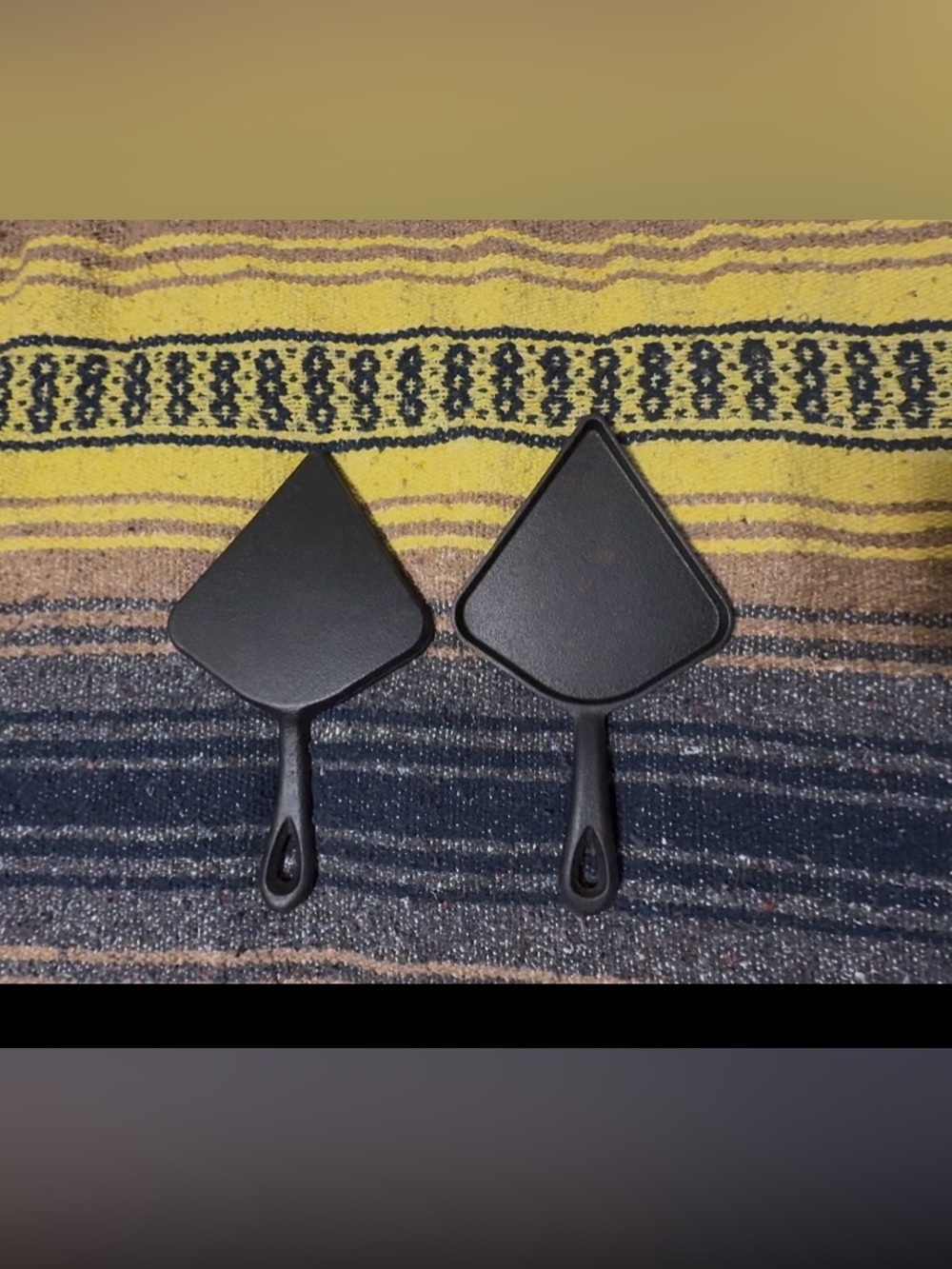 Set of Two Black Cast Iron Triangle Skillets, gently used.